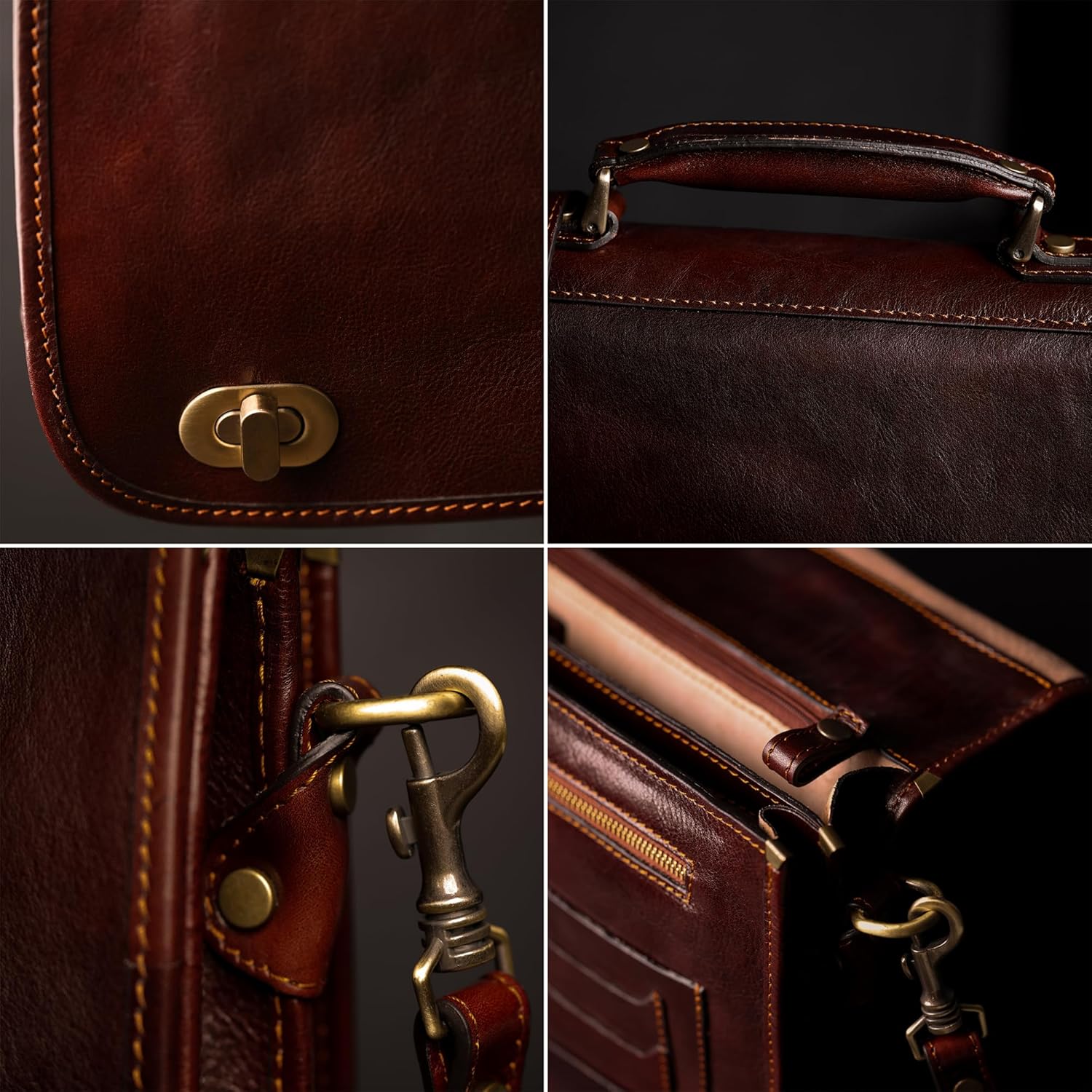 Thumbnail 4 de Time Resistance Hand Crafted Leather Messenger Bag – 15 Inch Laptop Briefcase