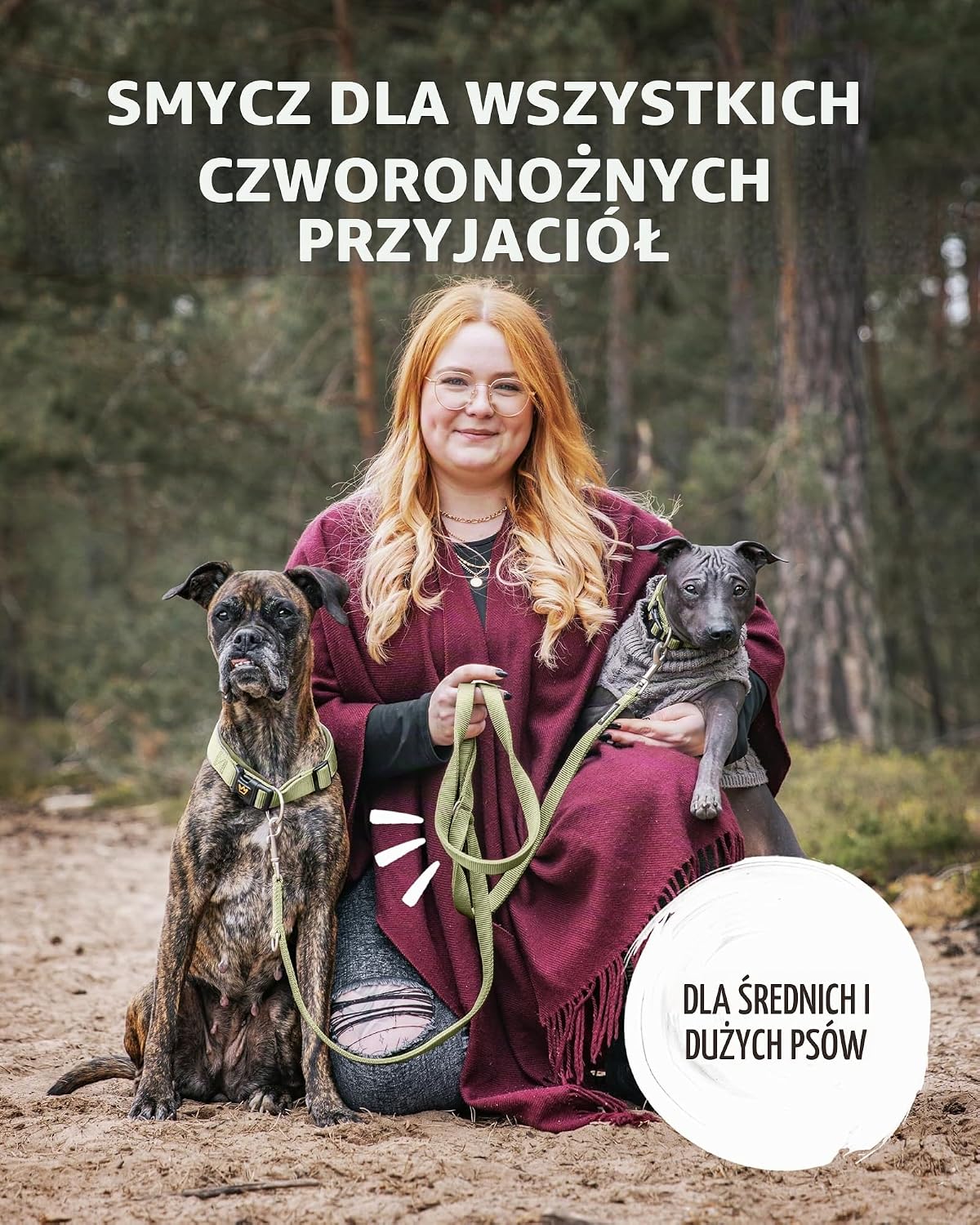Detalle 2 de Rudelkönig Frida – nylonowa smycz dla psa 230 cm, 4 konfiguracje, khaki