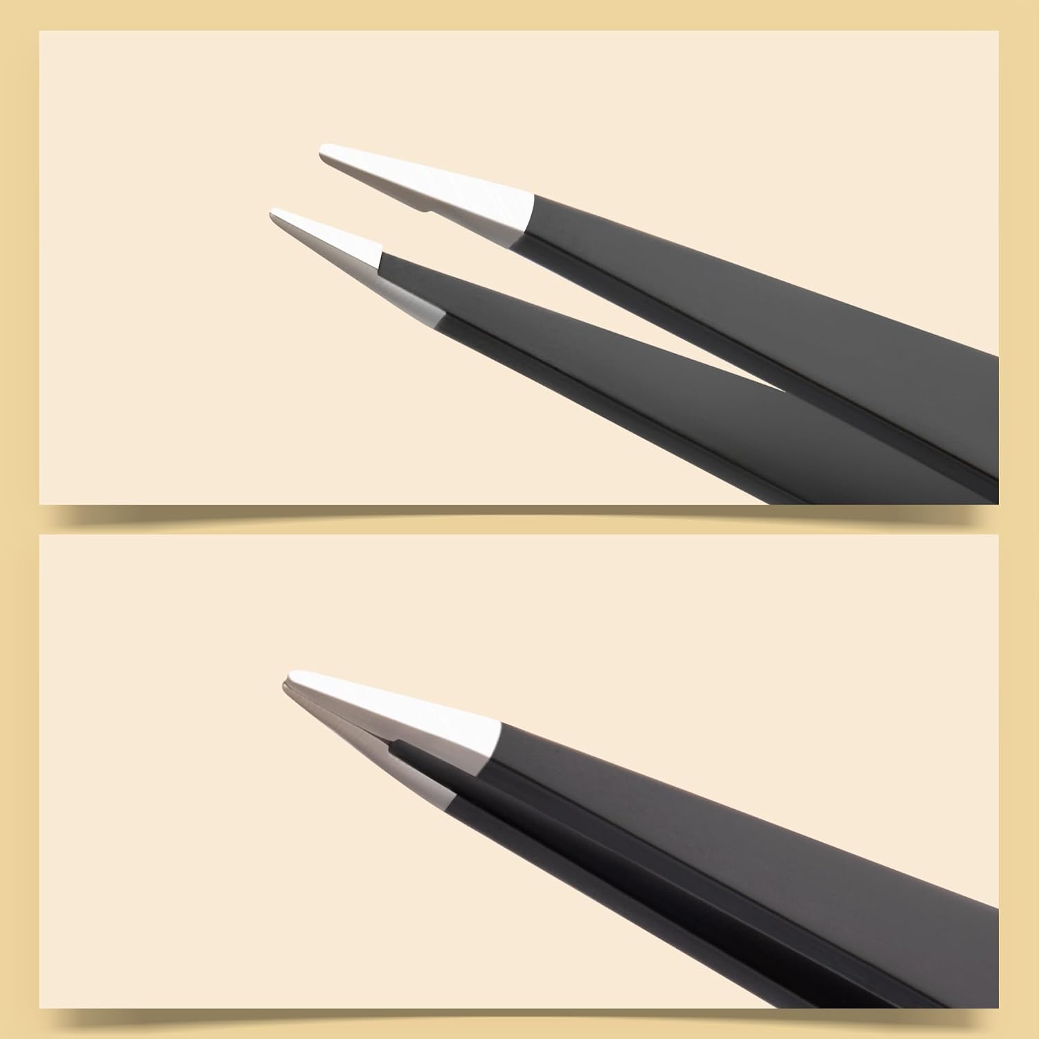 Detalle de 2-Pack Stainless Steel Eyebrow Tweezers Set with Case — Slant & Point Tips