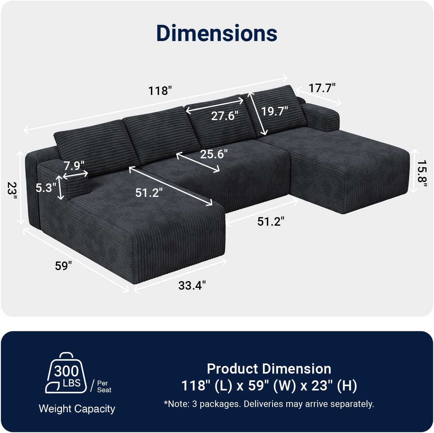 Detalle 2 de Avenco Modular Sectional Sofa, 118" U-Shape