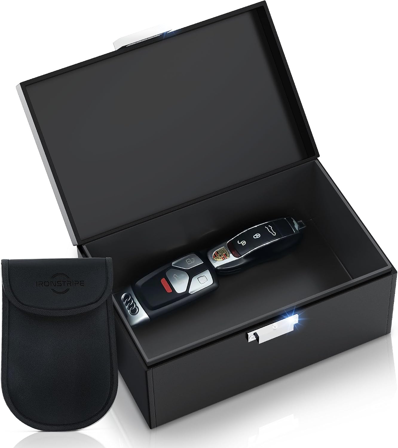 Detalle de Ironstripe Faraday Box for Car Keys – Extra Large 19 x 12 x 9 cm, RFID Blocker & Signal Shield