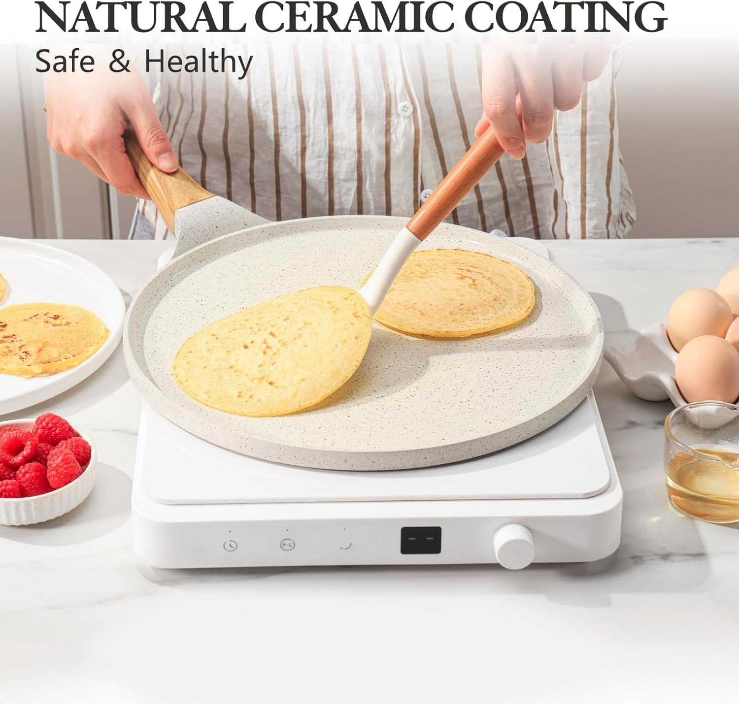 Thumbnail 1 de SENSARTE Weiß Keramik Crepe Pfanne 26 cm – Antihaft-Omelettpfanne für Crêpes, induktionsgeeignet
