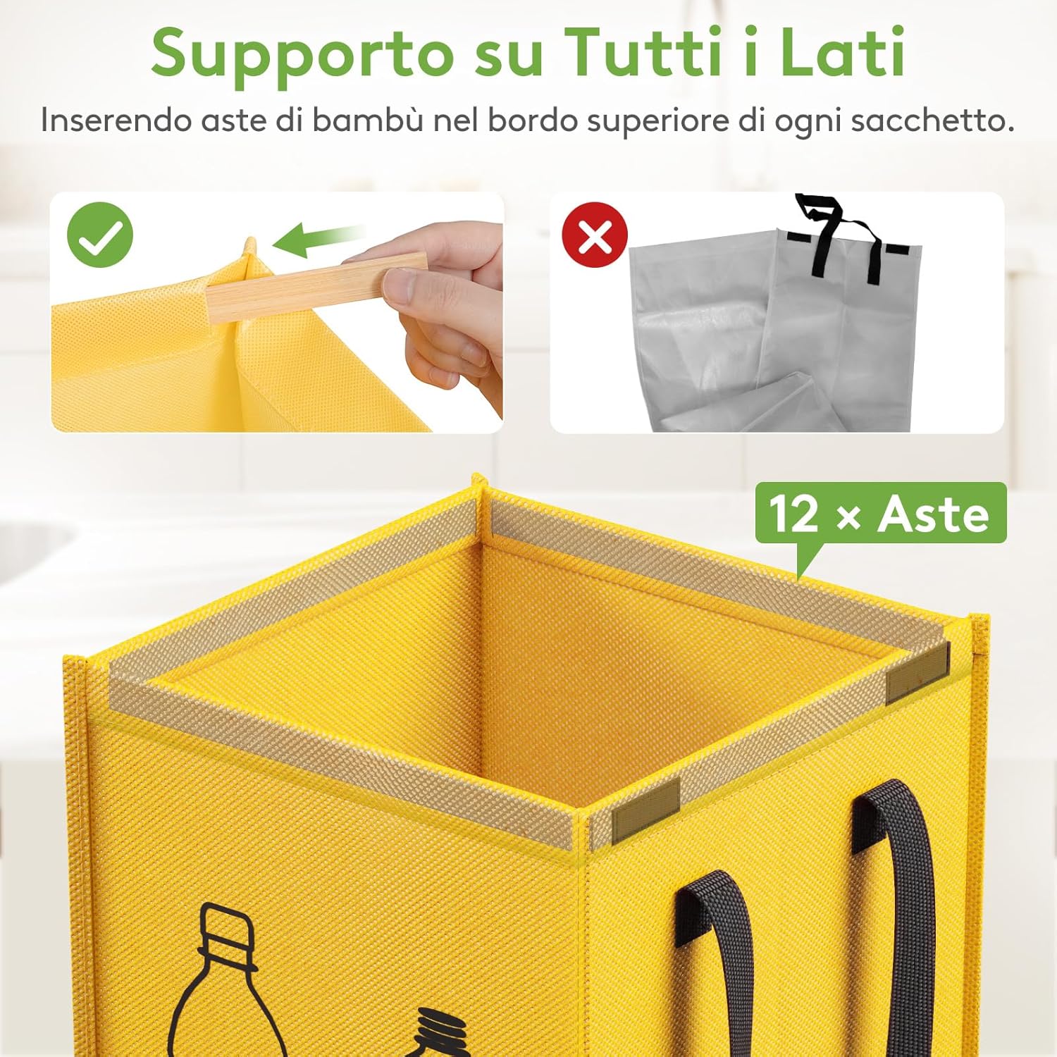 Detalle de Lifewit set di 3 borse per raccolta differenziata 45 L con bidoni interni in 3 colori
