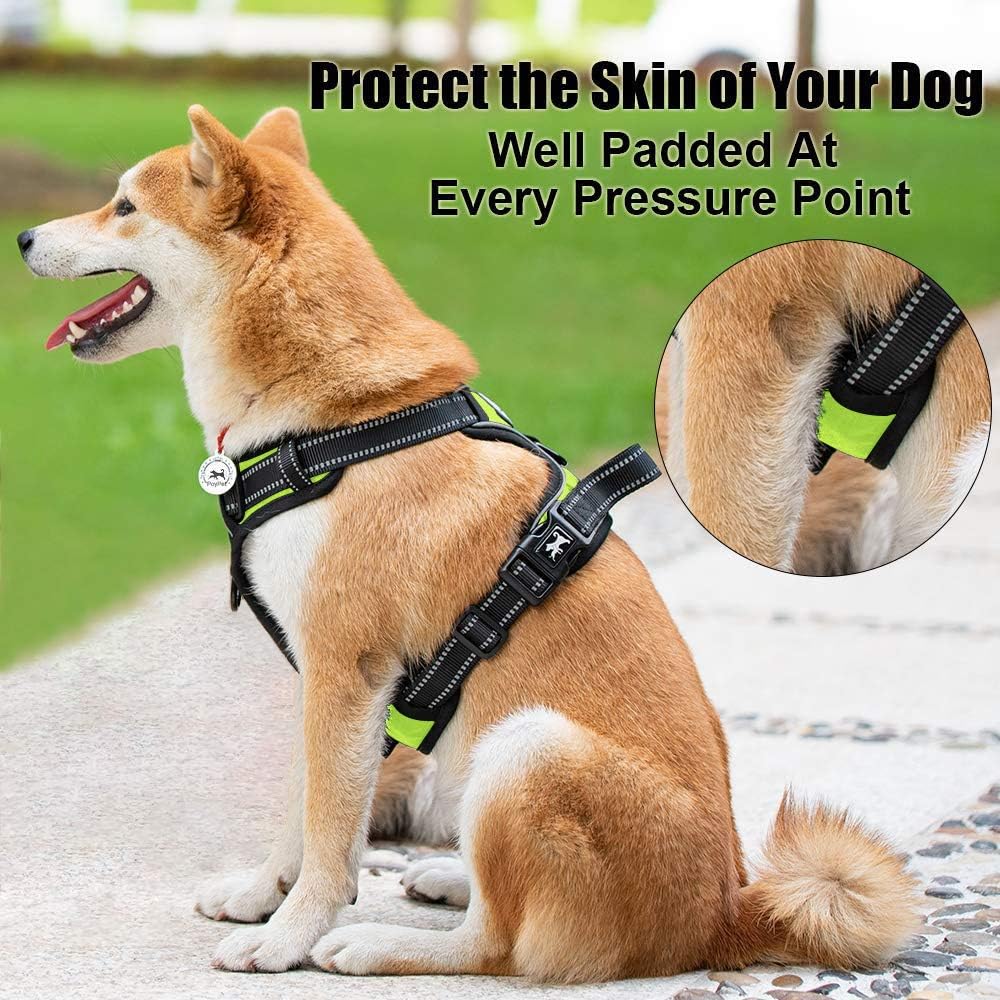 Detalle de PoyPet 0011002-D No-Pull Dog Harness, Medium Green Reflective Vest