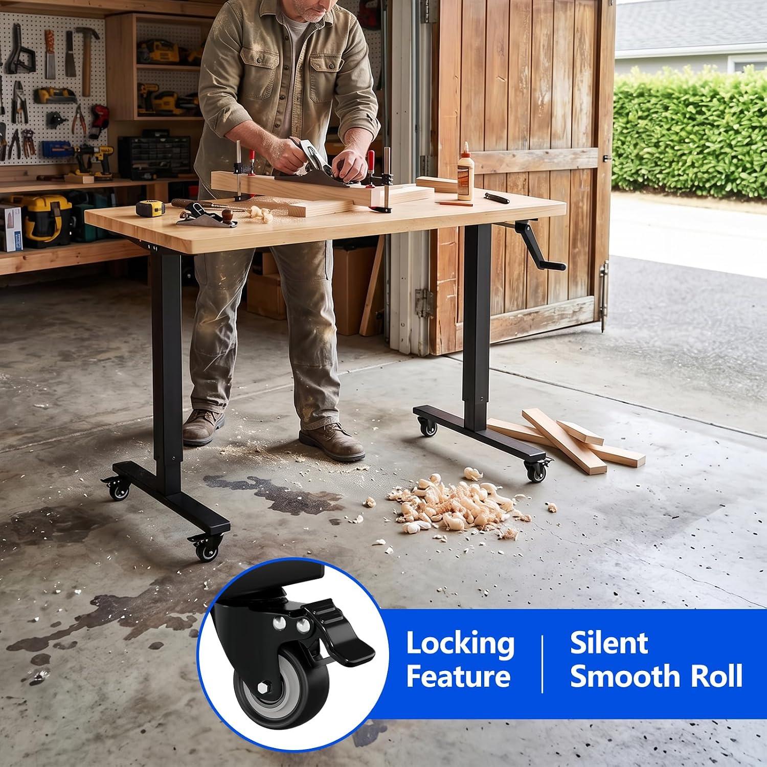 Detalle 1 de Adjustable-Height Workbench with Wood Top