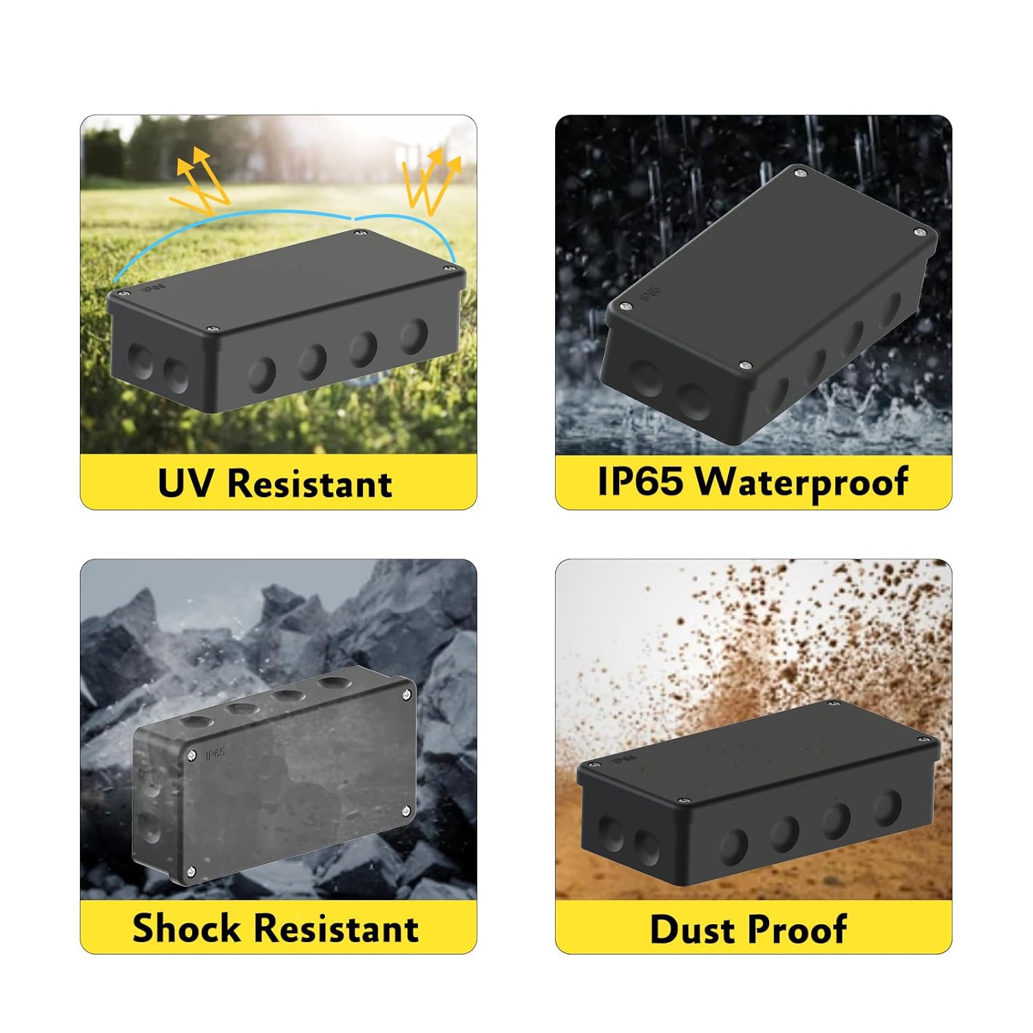 Thumbnail 3 de Temolink IP65 Abzweigdose Schwarz (2 Stück) – wasserdichte Aufputz-Verteilerdose für Außen & Feuchträume, 180×88 mm