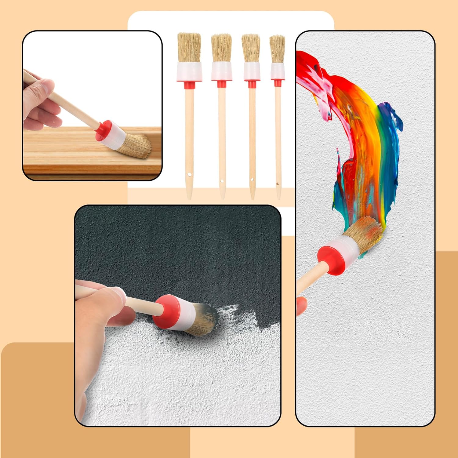 Detalle 2 de 8 Stk Borstenpinsel Set Rundpinsel – Profi Maling – Holzgriff, 2–3,5 cm Durchmesser, Lasur- und Lackpinsel