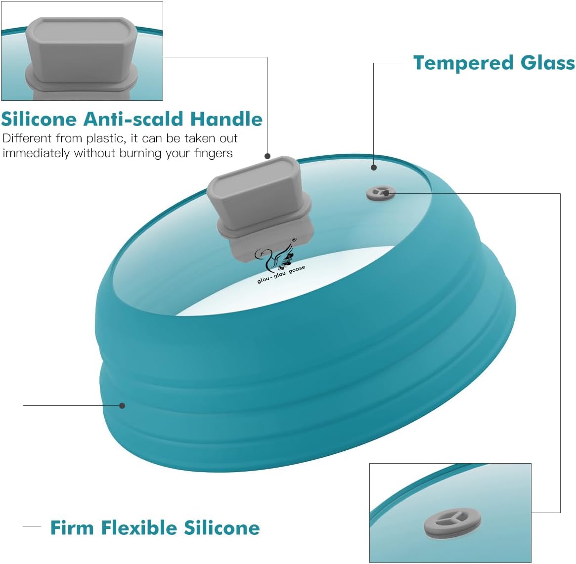 Detalle 2 de Microwave Splatter Cover Glass with Silicone Handle 10.8in