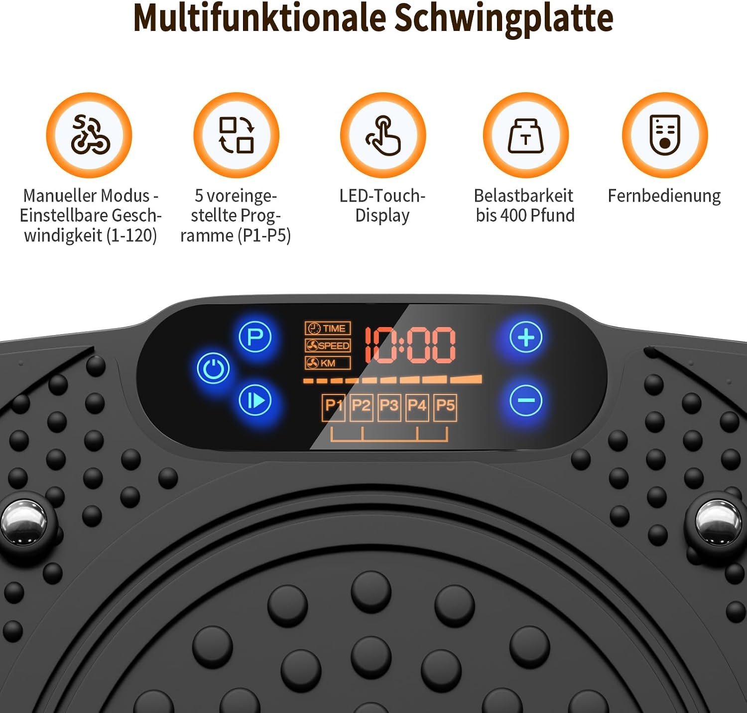 Detalle de TISSCARE Vibrationsplatte | Rüttelplatte für Zuhause – 120 Stufen, 5 Modi, bis 400 lbs