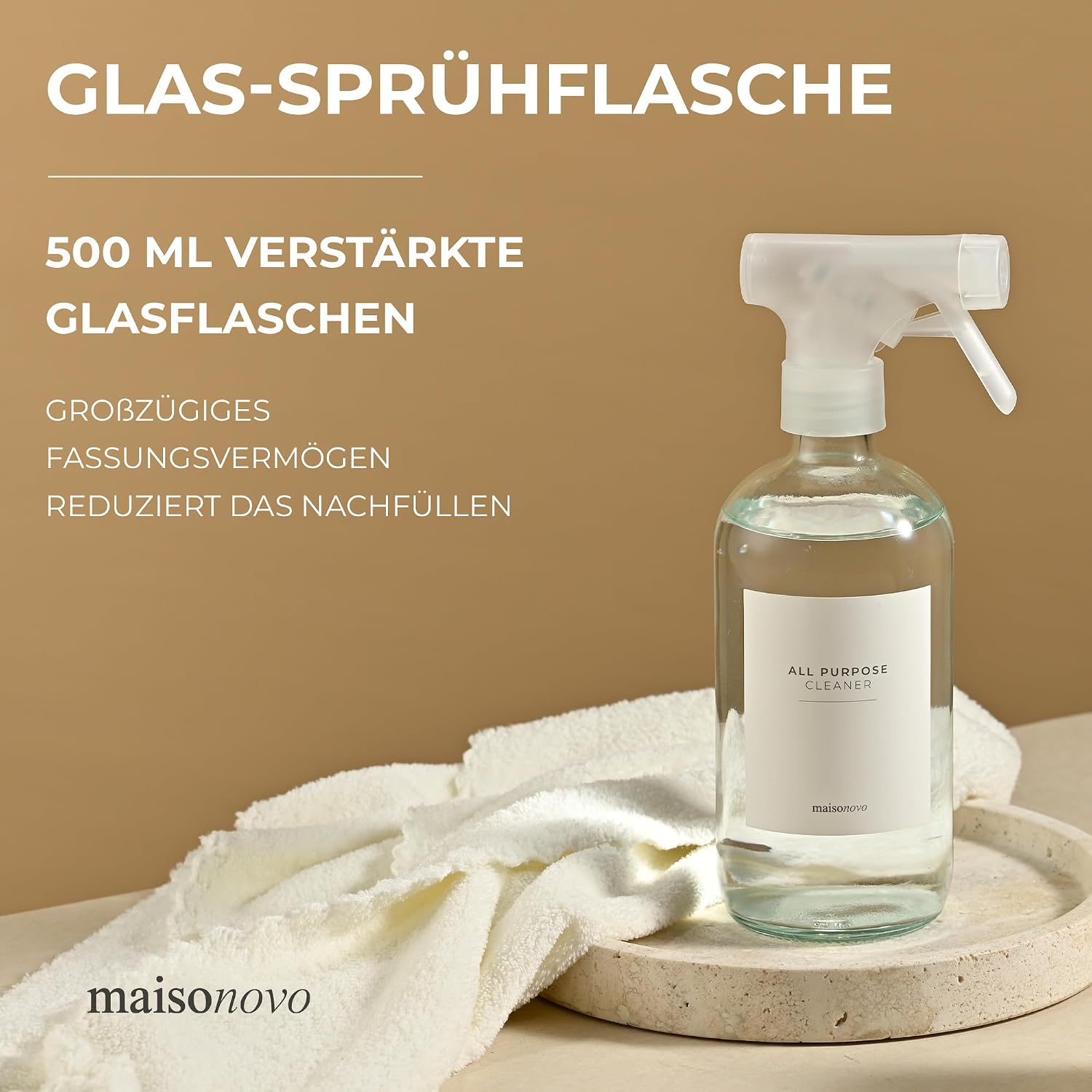 Detalle 2 de MaisoNovo Glas-Sprühflasche 500 ml im 2er-Set – Klar, inkl. 16 Etiketten