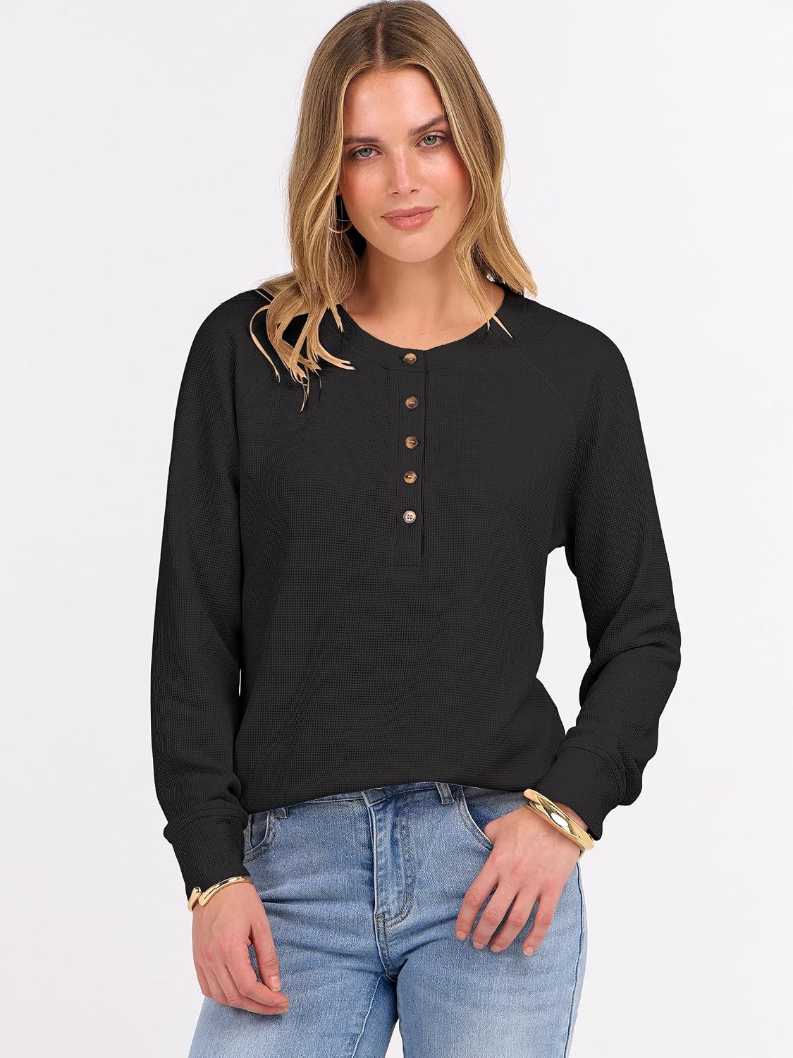 Detalle 2 de ANRABESS Waffle Knit Henley 93% Polyester
