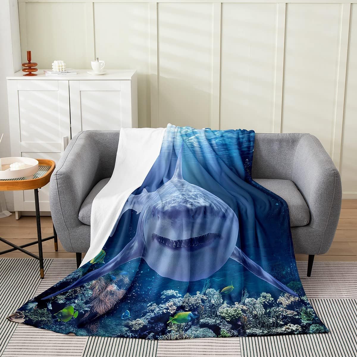 Thumbnail 1 de Homewish Hai Decke für Kinder – Flanell Überwurfdecke 150 x 200 cm, ultrawarm