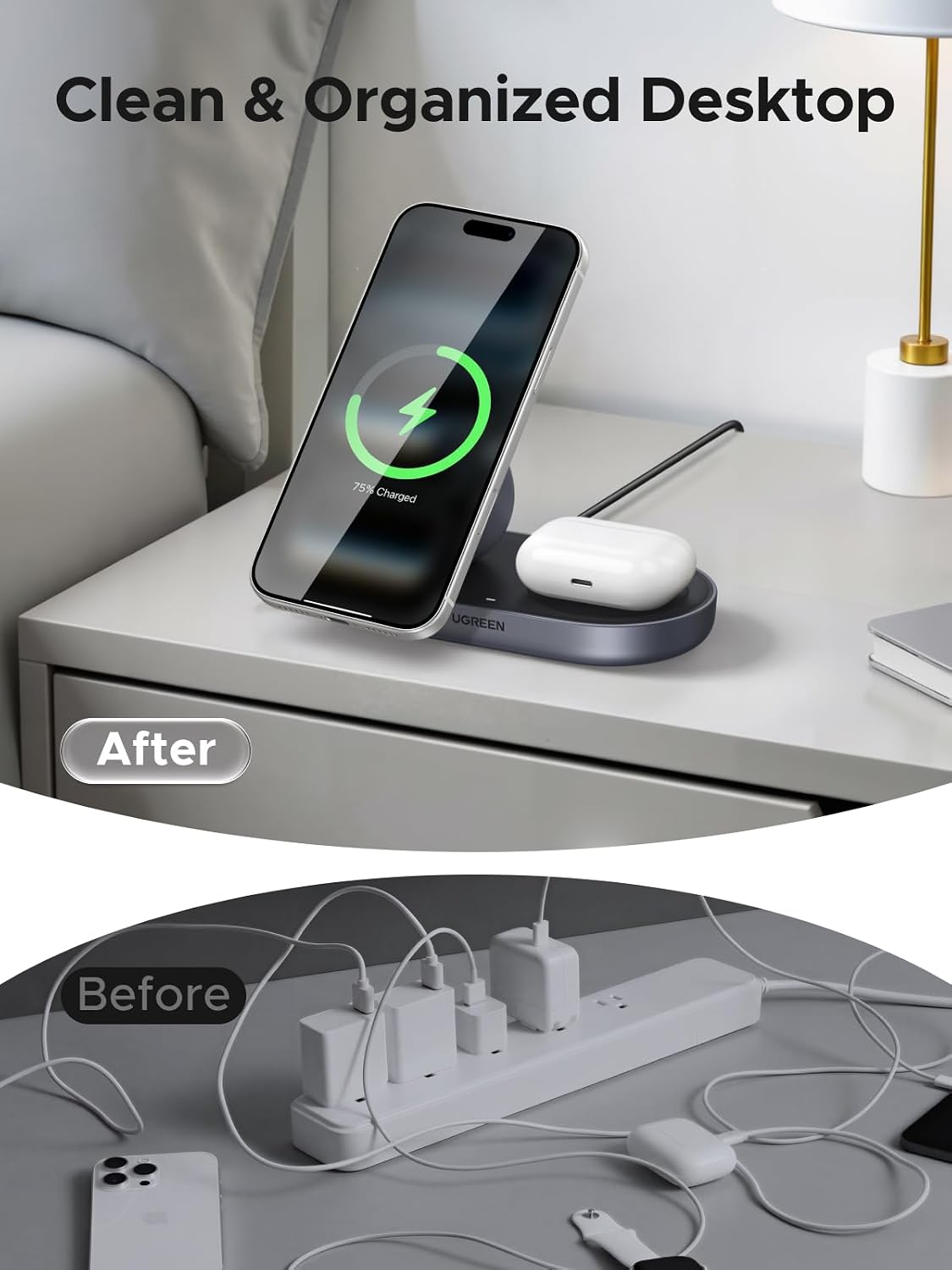 Thumbnail 6 de UGREEN Zapix Qi2 25W 2-in-1 Wireless Charging Stand, Grey
