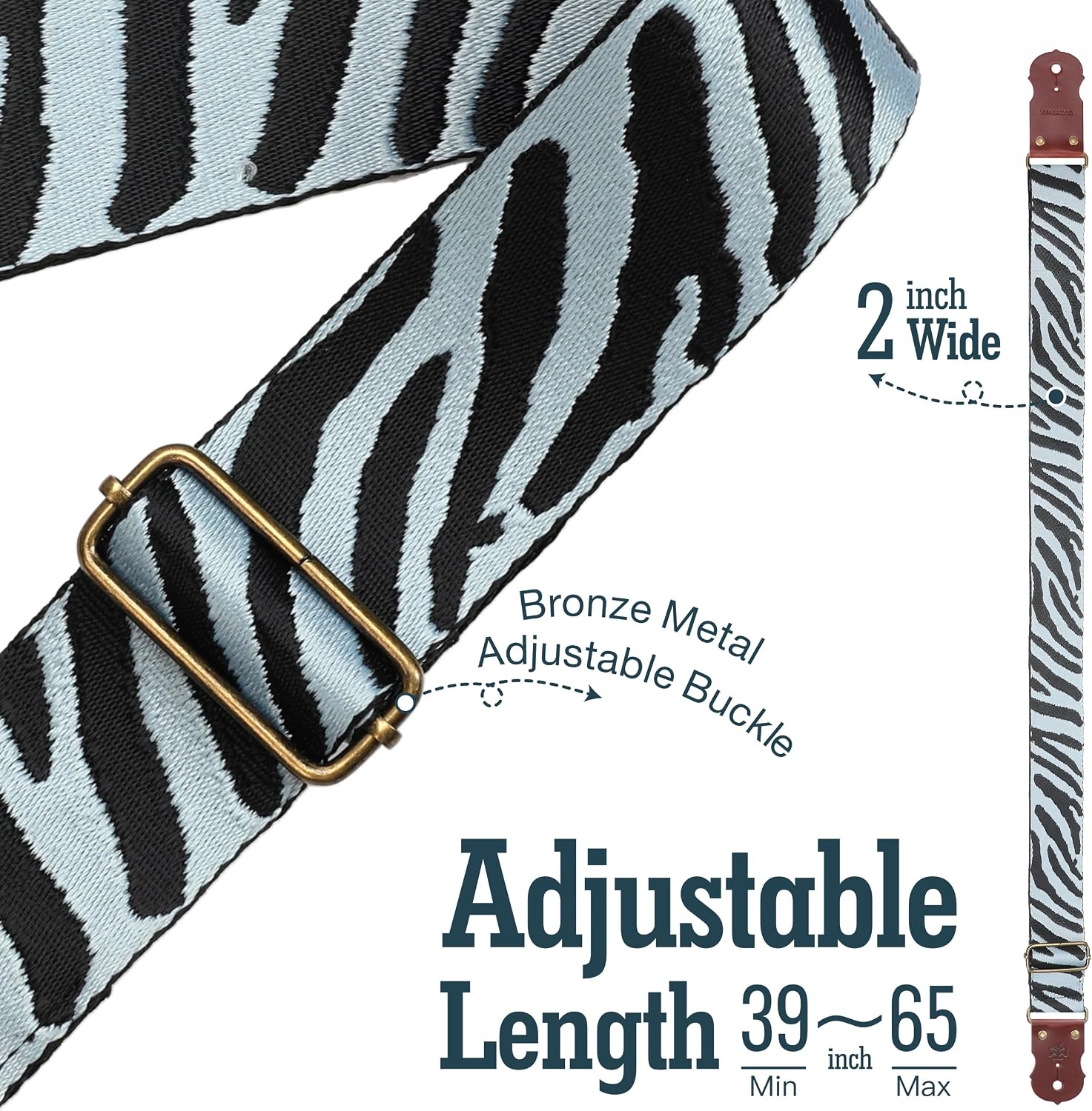 Detalle de BOONSPARK Guitar Strap-BS001 Zebra Guitar Strap, 2-Inch Cotton Jacquard