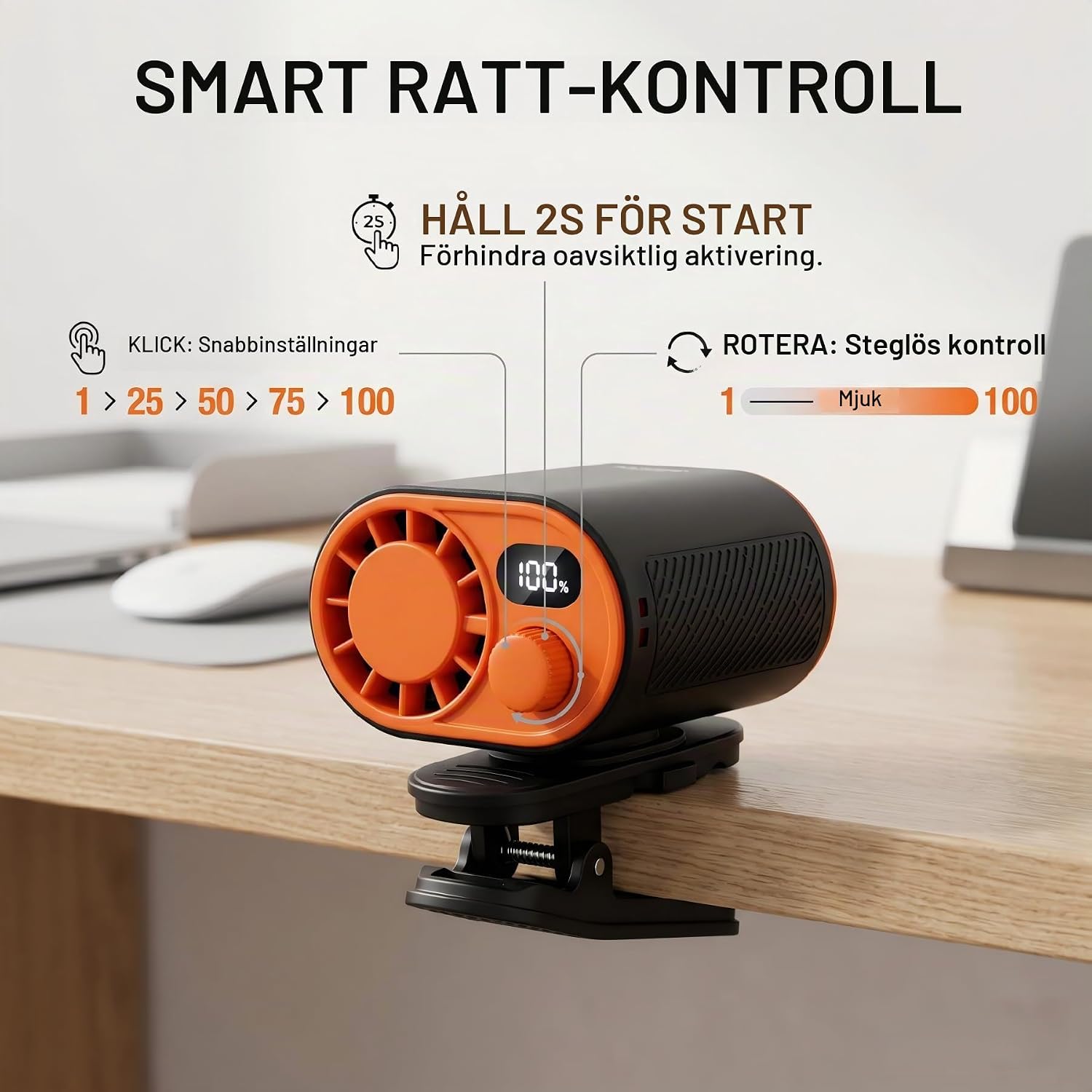 Thumbnail 3 de WHATOOK W3 bältesfläkt med 100 steglösa lägen och digital display