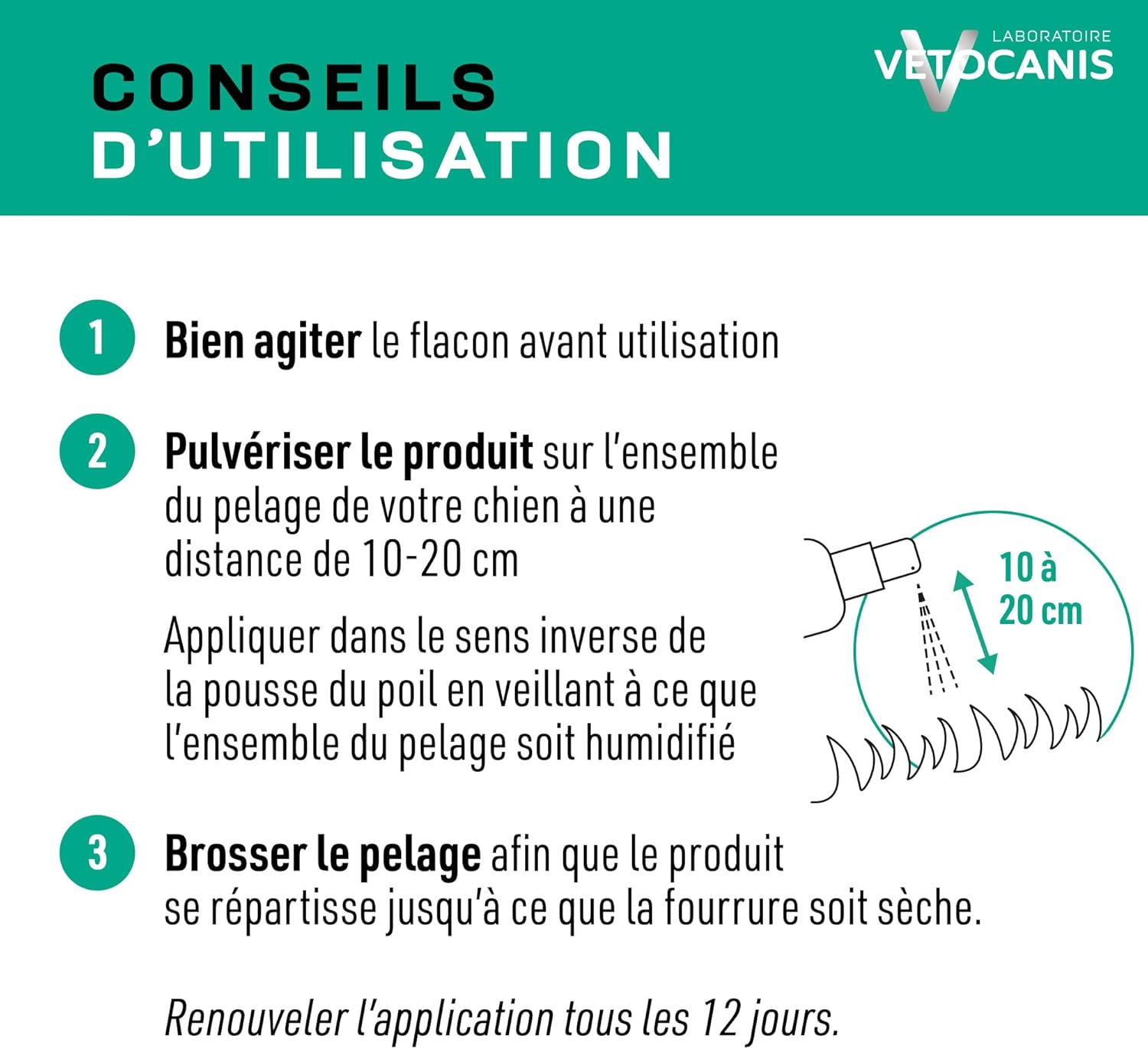Detalle 2 de Vetocanis Spray anti-puces, anti-tiques et anti-moustiques pour chien – 500 ml, protection jusqu’à 12 jours