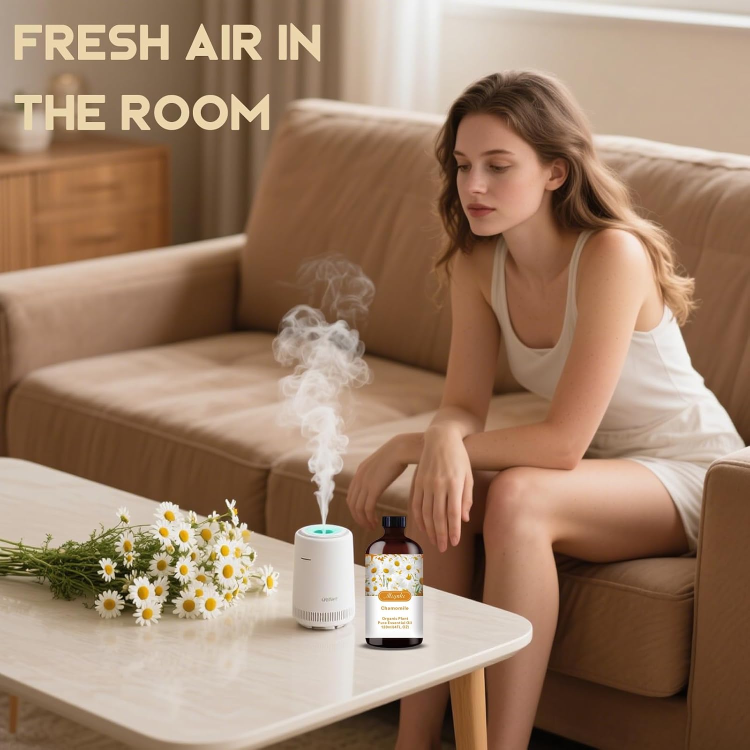 Detalle 2 de Chamomile Essential Oil 4oz (+ Roll-On) for Diffusers — Subtle, Soothing Scent for Home and Office