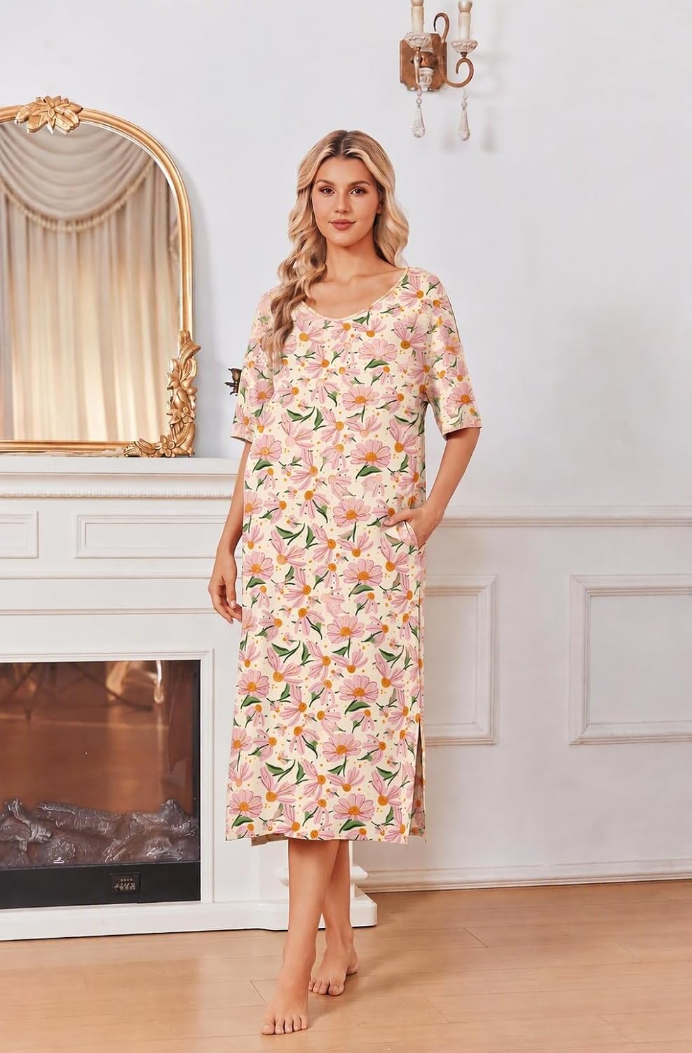 Detalle de Ekouaer Women's Nightgown in Bamboo Viscose
