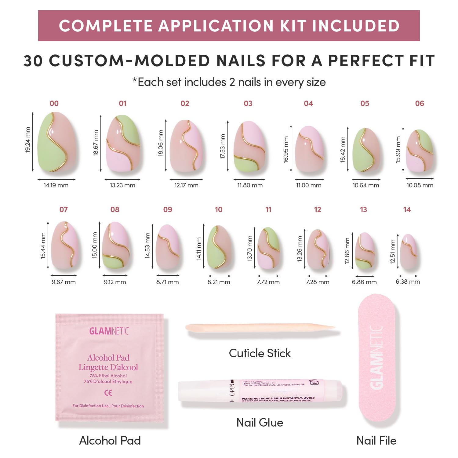 Thumbnail 4 de Glamnetic Press On Nails - Short Oval Strawberry Matcha Kit (30 Nails, 15 Sizes) with Glue and Accessories