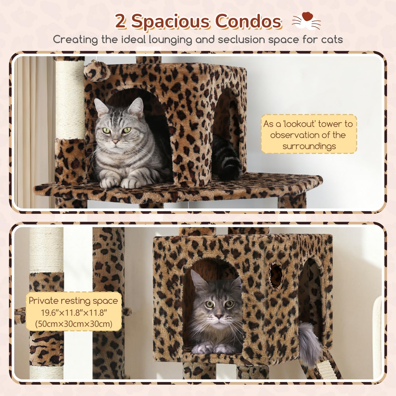 Detalle de Globlazer Heavy Duty Cat Tree Tower 70inch Pro Leopard Print