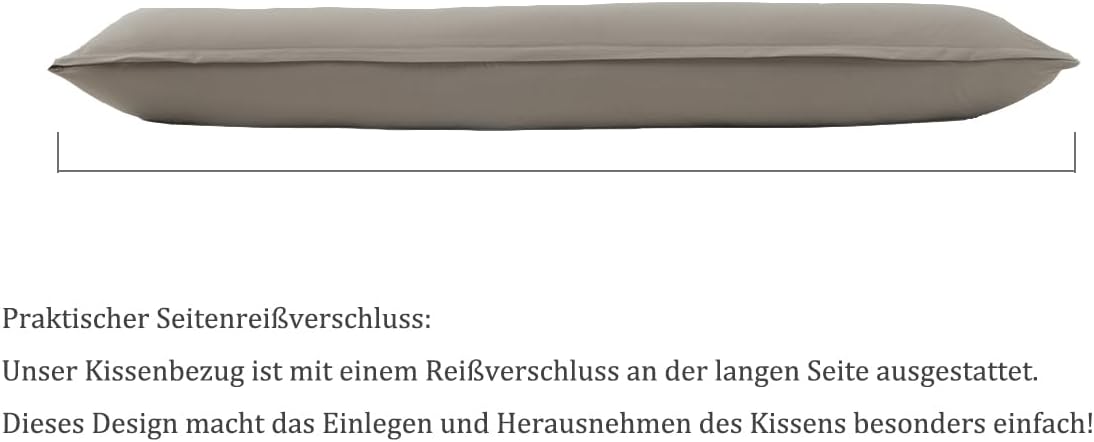Thumbnail 3 de Nesture Seitenschläferkissen Bezug 40 x 145 cm (2er Set) – Kissenbezug aus 100% Mikrofaser in Taupe, mit Reißverschluss