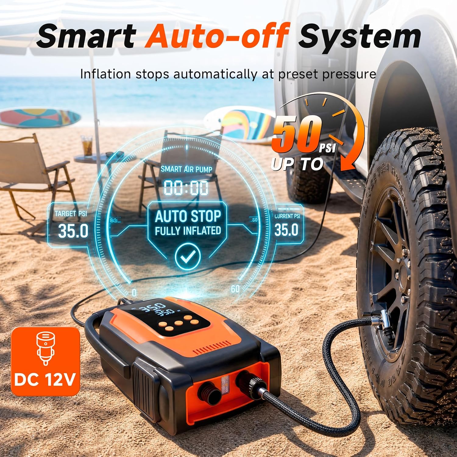 Thumbnail 3 de Paddle Board Electric Pump with Auto-Off, 50 PSI High-Pressure SUP Pump (12V DC)