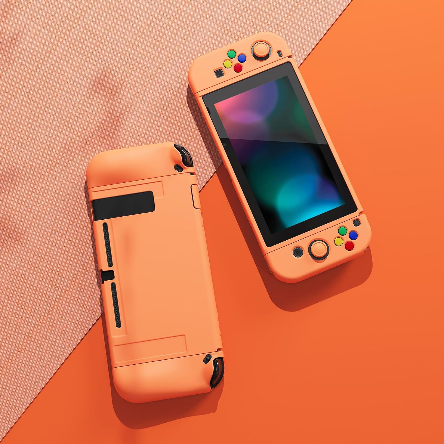 Detalle 2 de playvital ZealProtect Soft Protective Case for Nintendo Switch (Apricot Yellow) with Glass Screen Protector & Button Caps