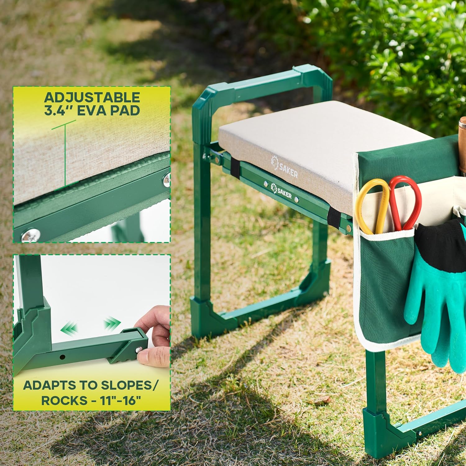Thumbnail 2 de Saker Garden Kneeler and Seat Foldable Gardening Stool with Extendable Legs & Thickened Pad