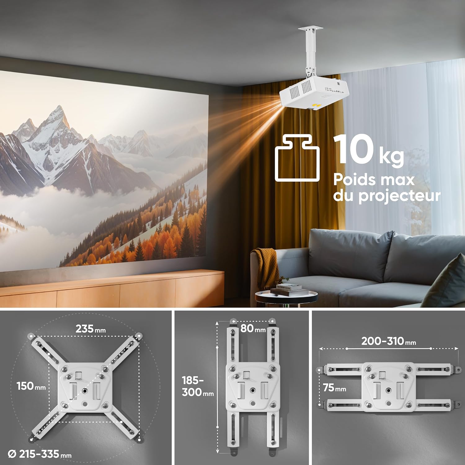 Thumbnail 1 de Support plafond & mural inclinable ONKRON K3A-W pour vidéoprojecteur (jusqu’à 10 kg)