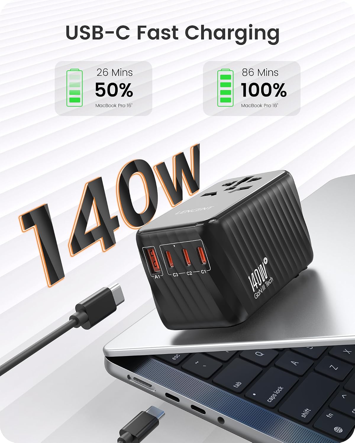 Thumbnail 1 de LENCENT Adaptador Enchufe Universal GAN 140W