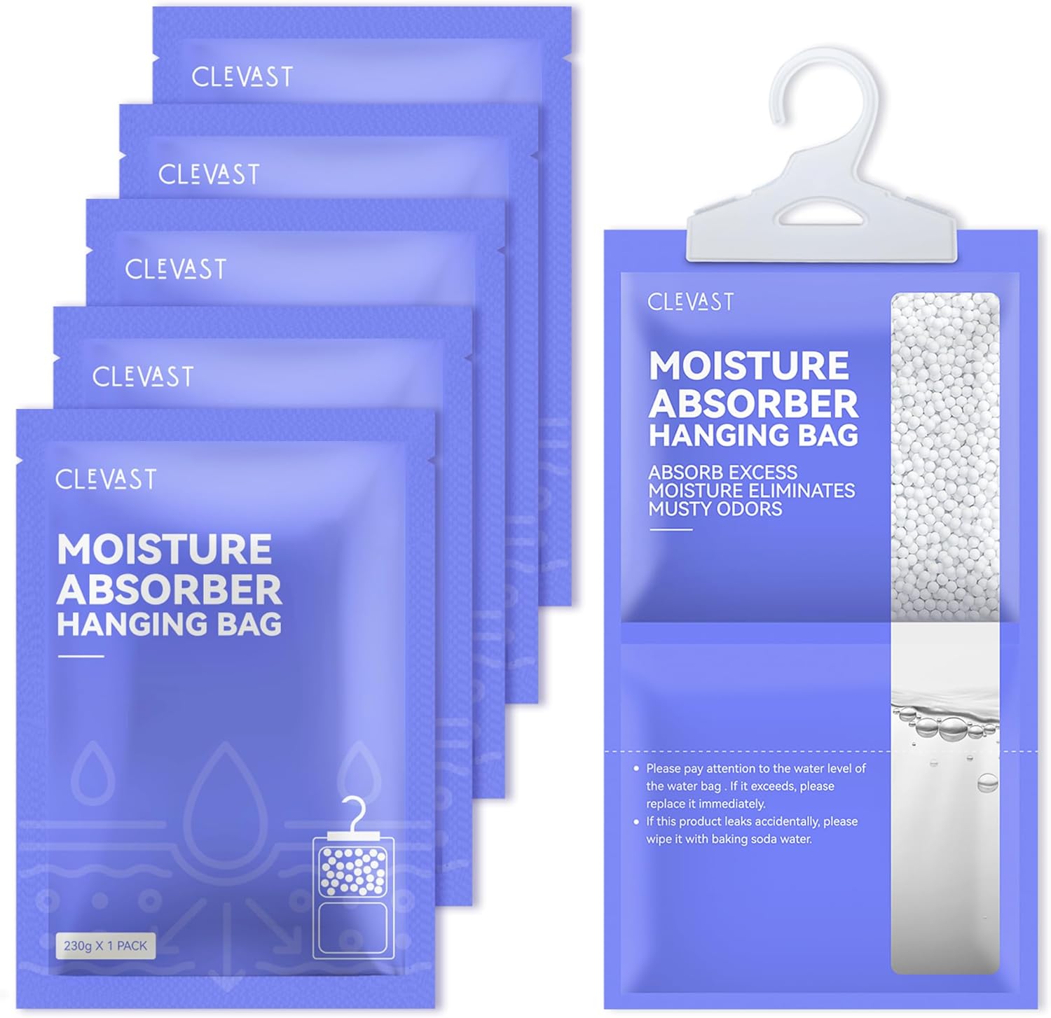 Thumbnail 6 de CLEVAST Déshumidificateurs d'armoire – 10 sachets de 230 g pour placards et sous-sols