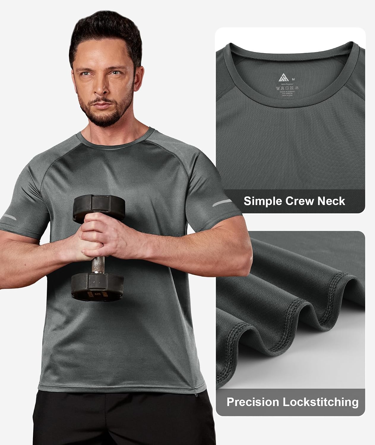 Detalle de ZITY 3 Pezzi T-Shirt Uomo Sportive – Set da allenamento in poliestere traspirante