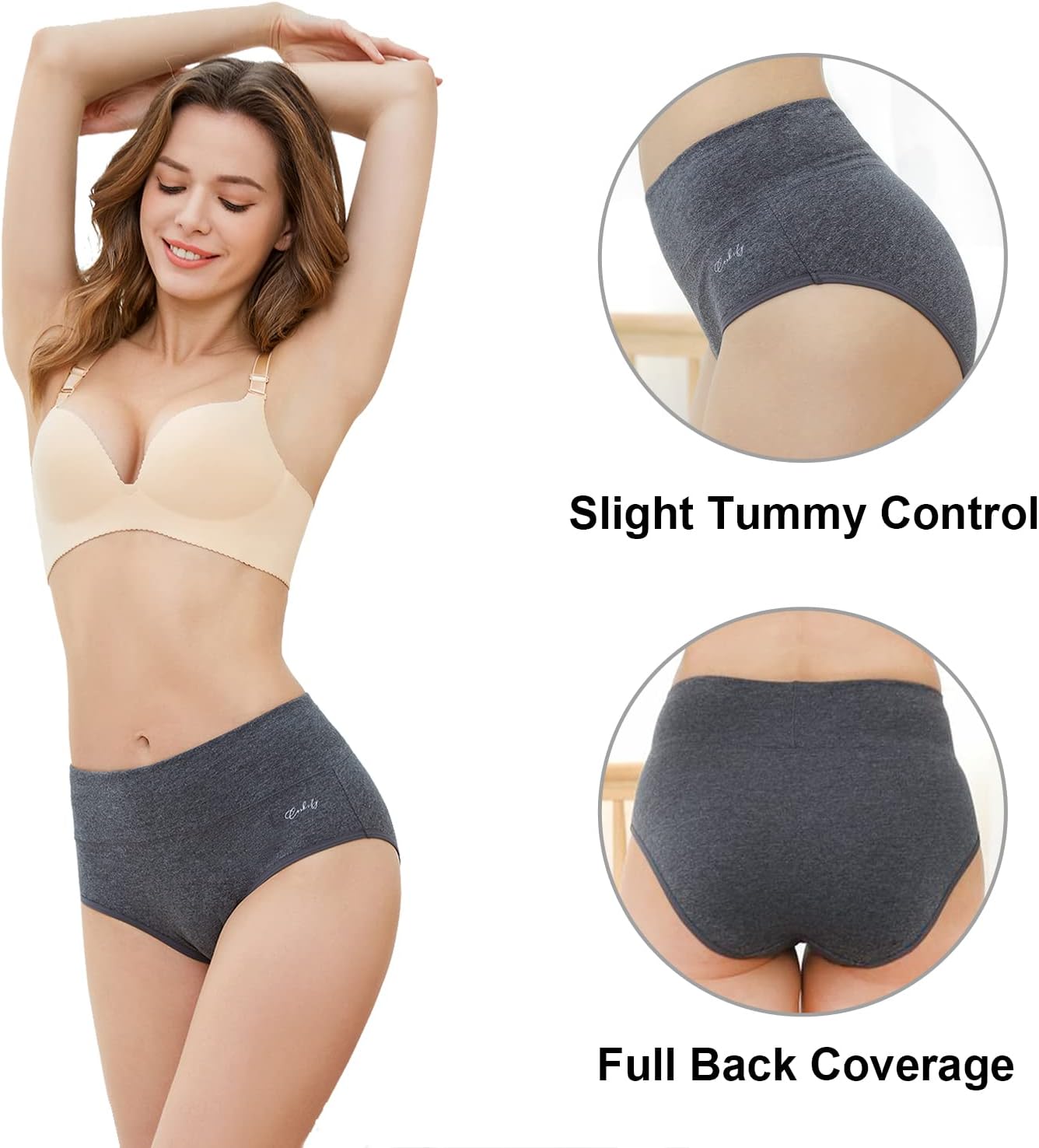 Detalle 2 de coskefy Underwear Women High-Waisted Cotton Knickers – Full Briefs, 5 Pack (XS–XXL)
