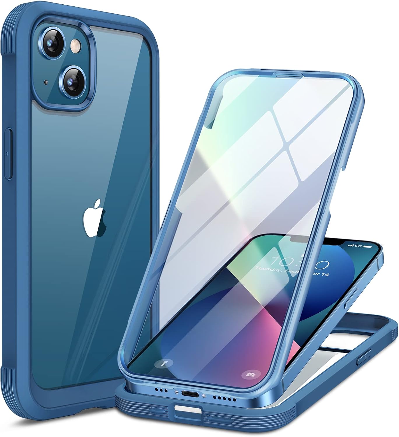 Detalle de Miracase Aqua Blue iPhone 13 Case with Built-in 9H Glass Screen Protector (6.1")