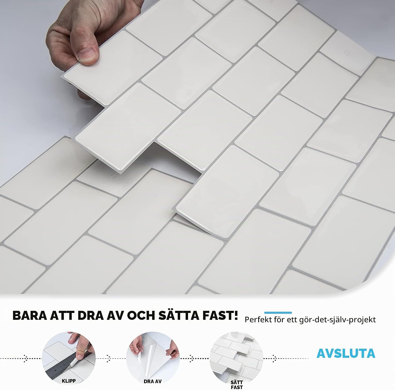 Thumbnail 6 de Art3d självhäftande vinylplattor 30 x 30 cm, blank vit med grå fog