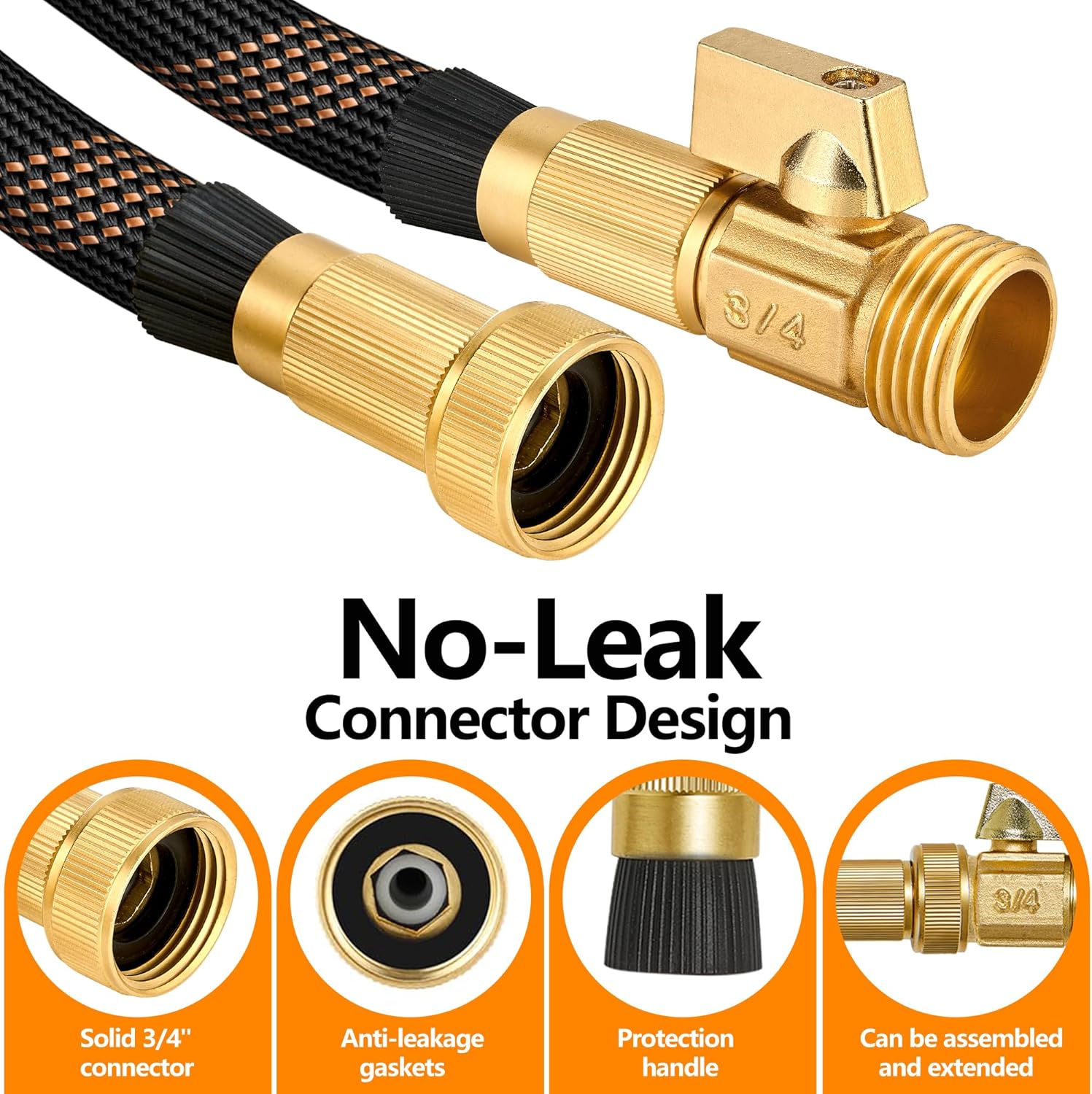Detalle 2 de Flexible Garden Hose 100 FT with 10-Pattern Nozzle and 3/4" Brass Fittings