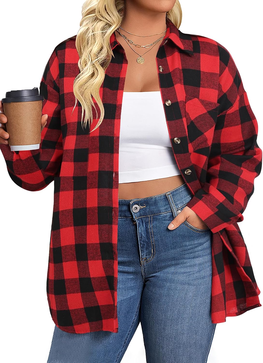 Detalle 2 de IN'VOLAND Women's Plus Size Flannel Shirt