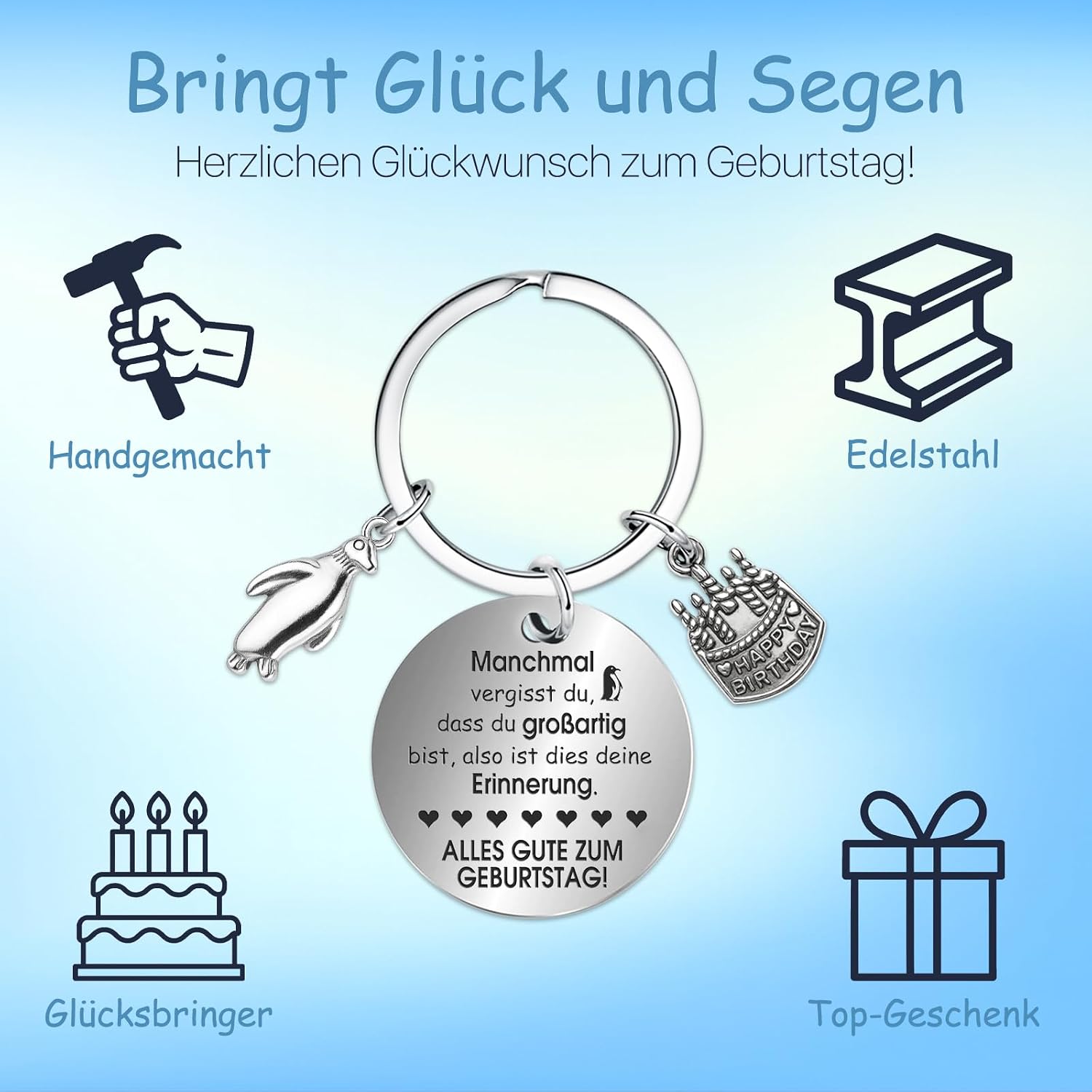 Detalle de Farbeele Fröhlicher Pinguin & Glücksbringer Schlüsselanhänger (Pocket Hug Positive Figur) – Geburtstagsgeschenk