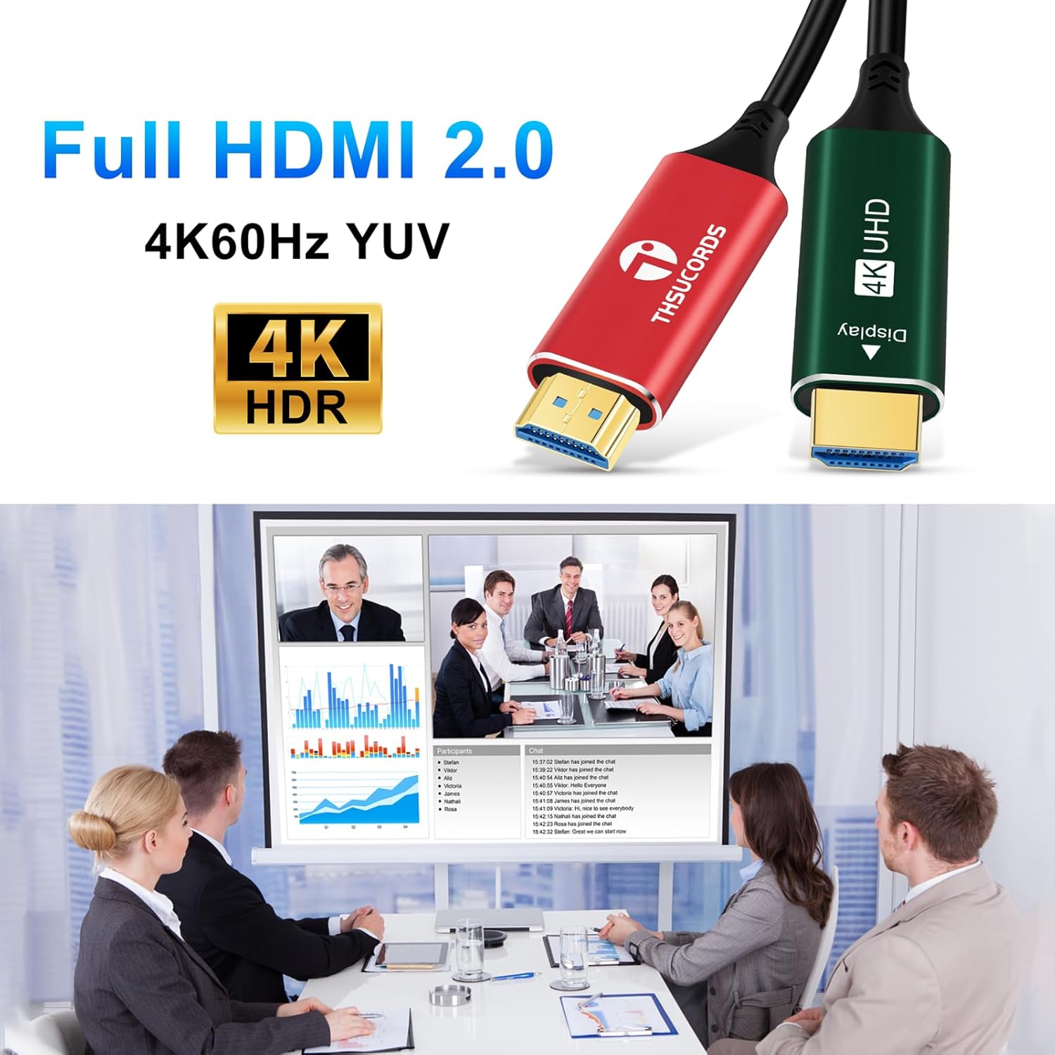 Thumbnail 4 de Thsucords Câble HDMI à Fibre Optique 4K 20 m – HDMI 2.0, 18 Gbps, HDR 4:4:4, ARC/HEC pour upscaling et consoles