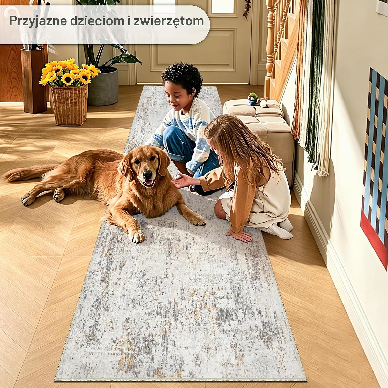 Detalle de Capslpad abstrakcyjny dywan-bieżnik 80 × 200 cm, beżowy, z krótkim włosiem