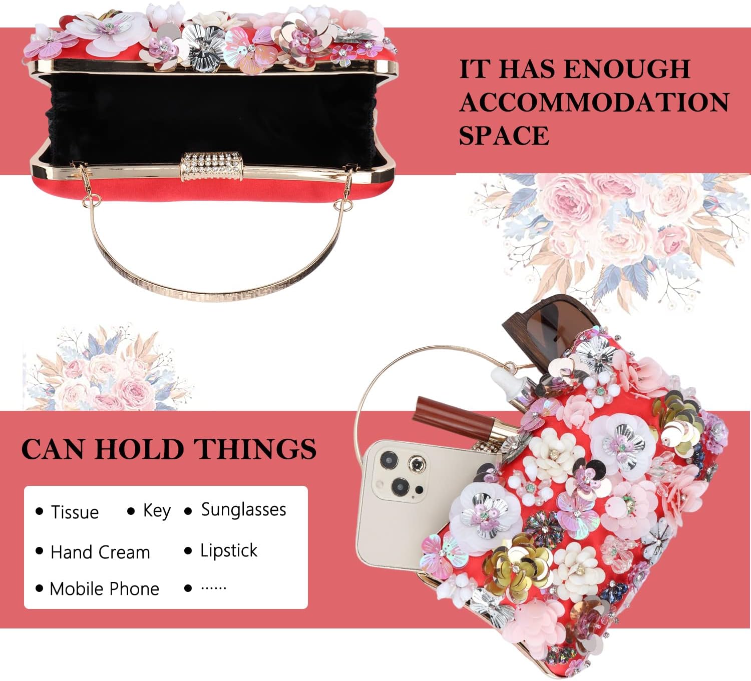 Thumbnail 4 de Fecialy Sacs à main Floral Soirée Rhinestones