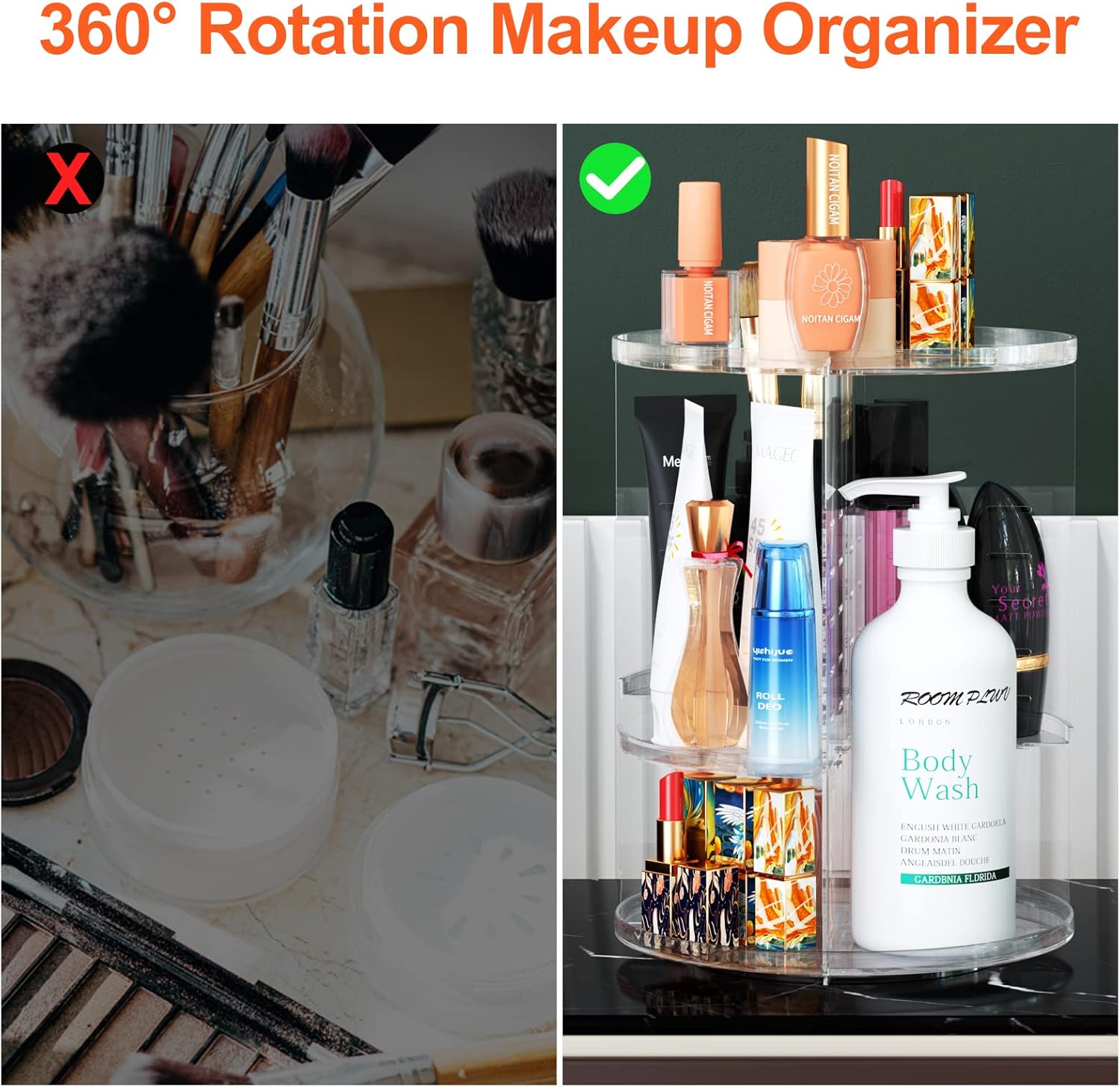 Thumbnail 5 de Fousenuk Make-up Kosmetik-Organizer mit 360° Drehung, transparentem PS-Kunststoff für Lippenstift & Zubehör