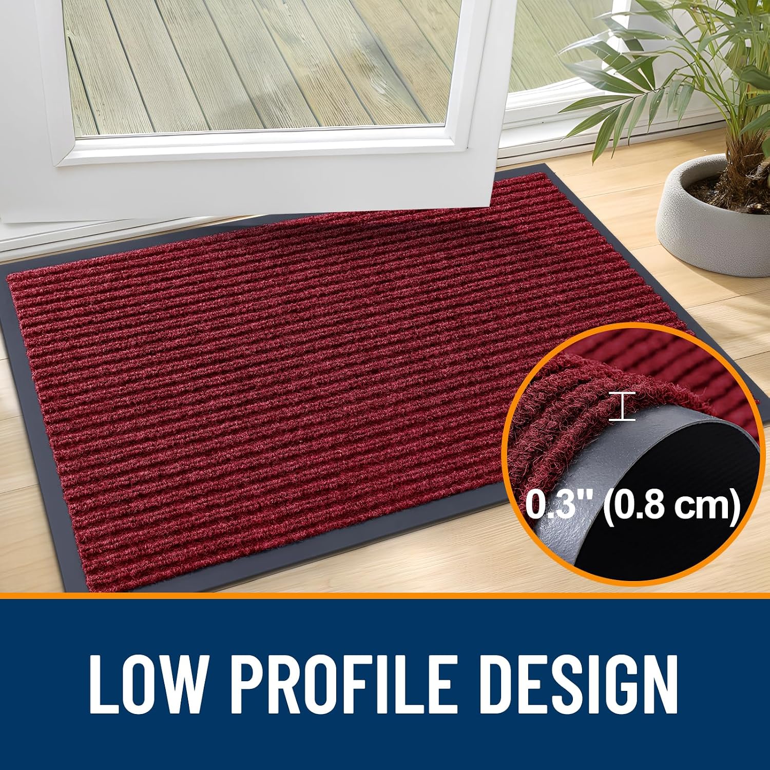 Thumbnail 3 de OLANLY 33" x 21" Waterproof Doormat, Wine Red Striped Polyester