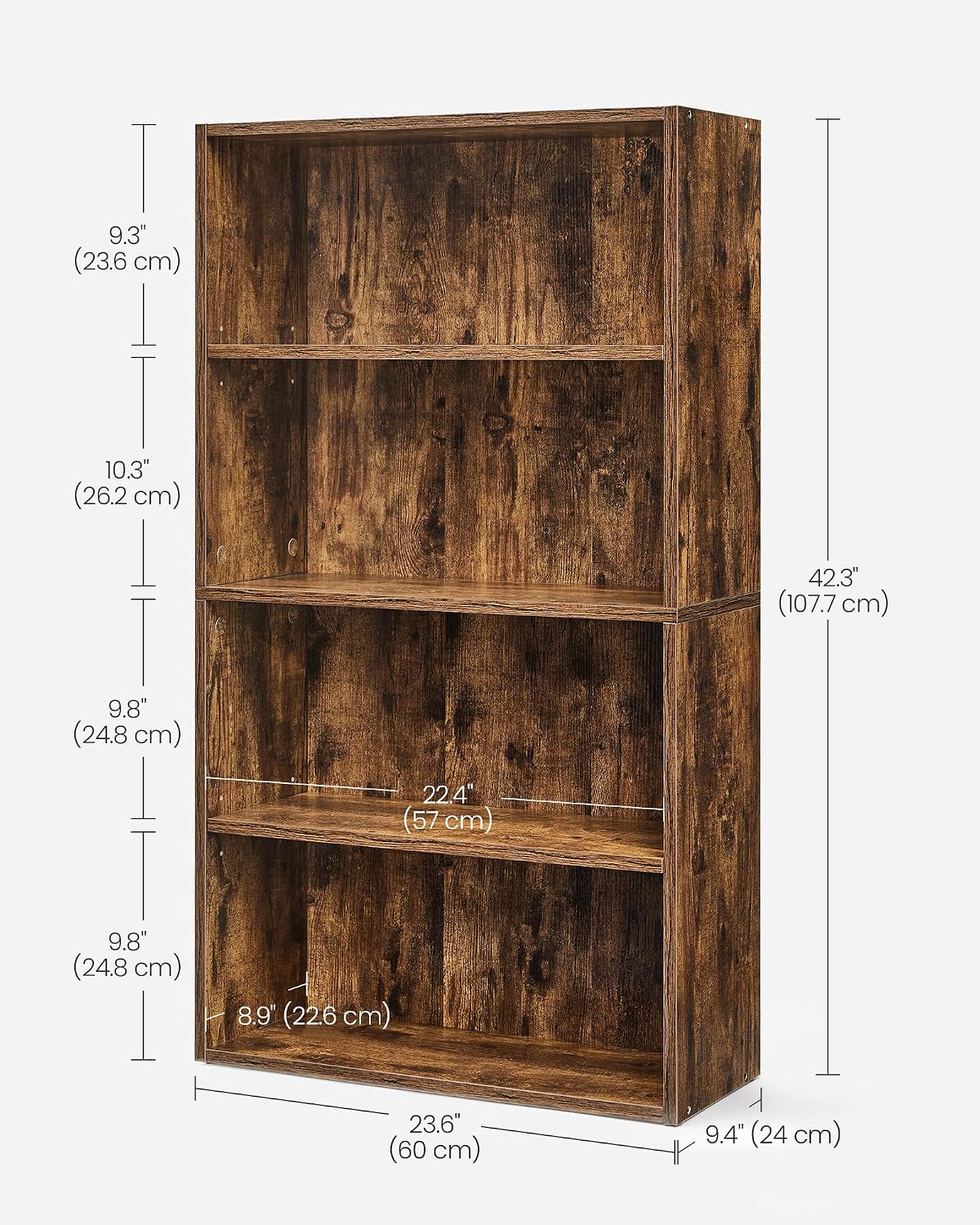 Detalle de VASAGLE LBC164X01 4-Tier Bookshelf with Adjustable Shelves and Open Compartments (Rustic Brown)