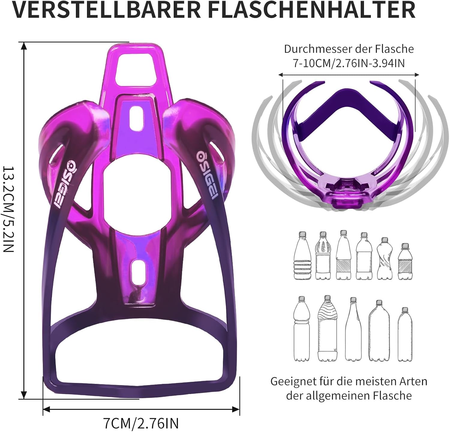 Detalle 2 de OSIGEI Bicycle Bottle Holder (Updated Version) Gradient Drink Holder for MTB & Road Bikes – Blue Purple