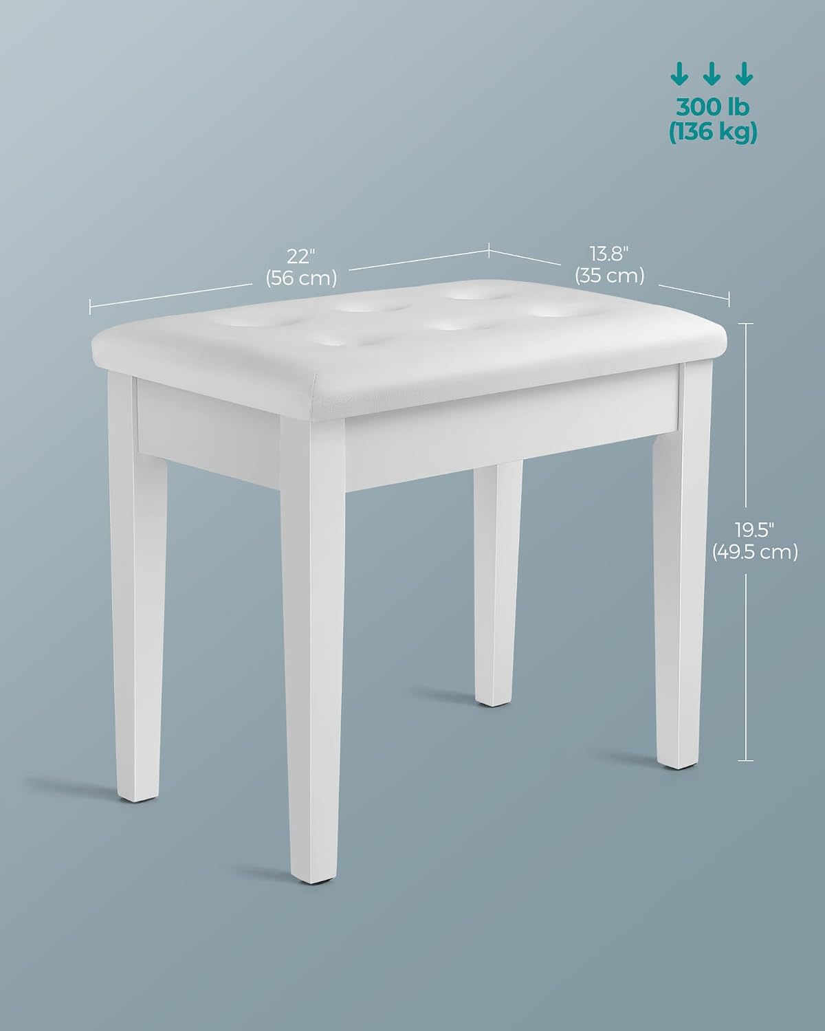 Detalle de SONGMICS ULPB55WT Wooden Piano Bench with Padded Seat and Storage, White