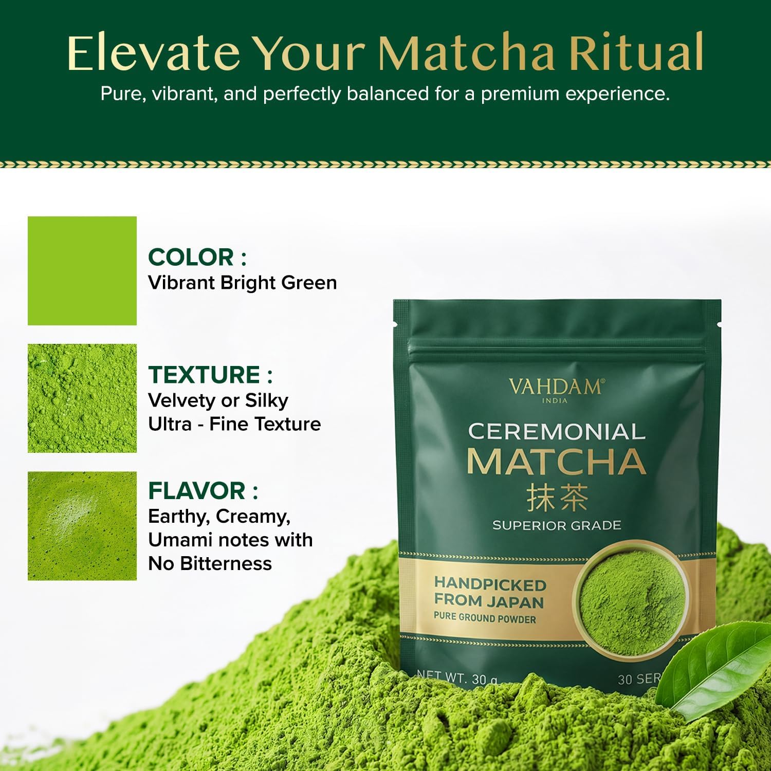 Detalle de VAHDAM Matcha Ceremonial Grade 30g