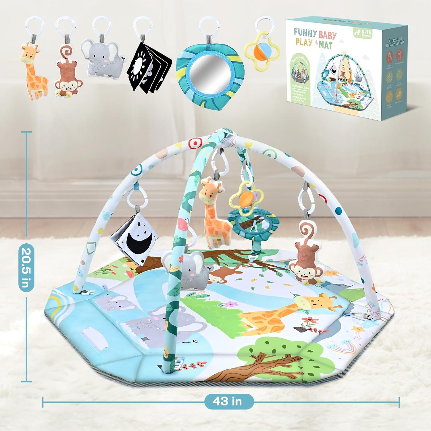 Thumbnail 6 de Jyusmile 8-in-1 Baby Gym Play Mat, 43 x 39 in, Washable with 6 Toys