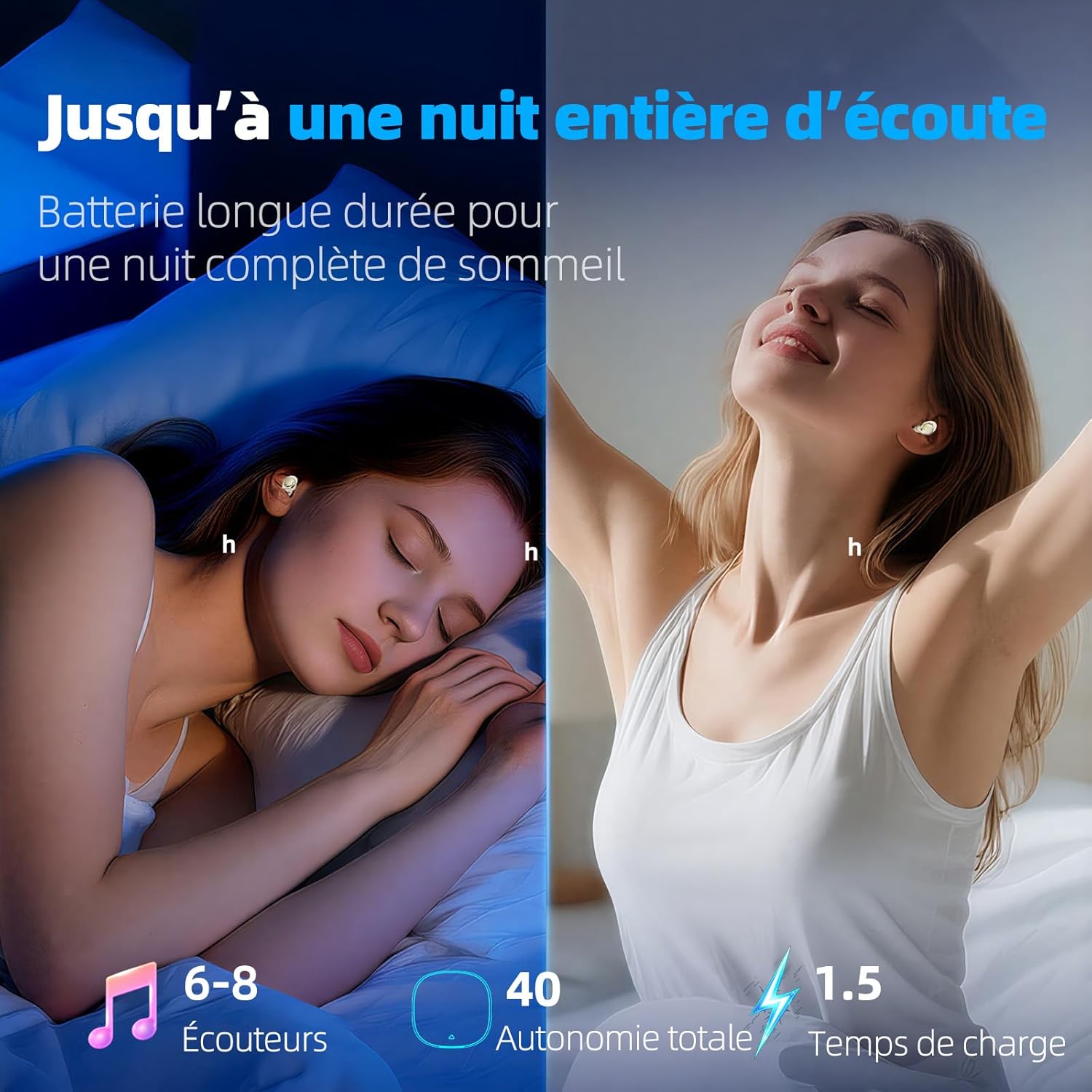 Detalle de ZOVIMAX Écouteurs Bluetooth sans Fil pour Dormir sur le Côté — Sleep Earbuds Esthétique et Confortables