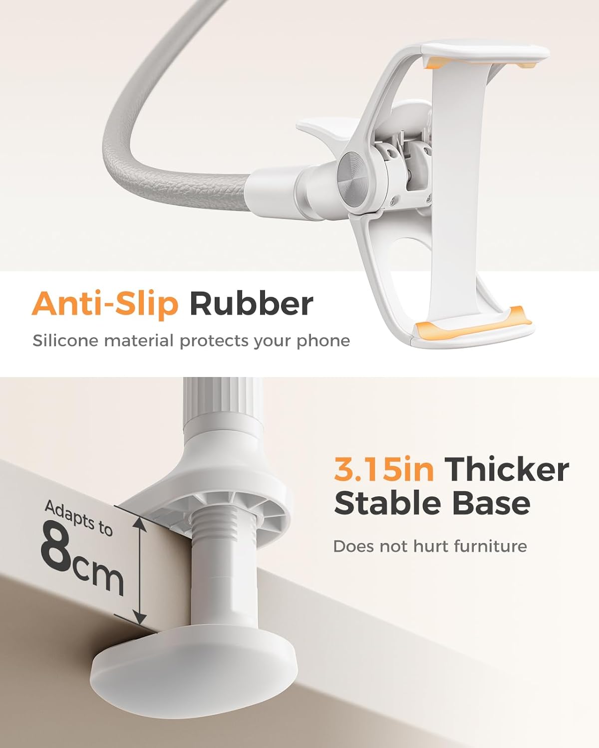 Thumbnail 3 de SAIJI Gooseneck Phone Stand for Bed (Grey) — 98cm Long-Arm Clip Clamp Holder for 4–7" Phones & Switch